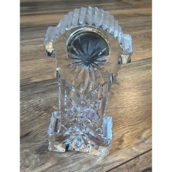 Vtg Waterford Crystal Grandfather Desk Clock Gold Quartz 5 3/4 inches tall - Picture 2 of 5